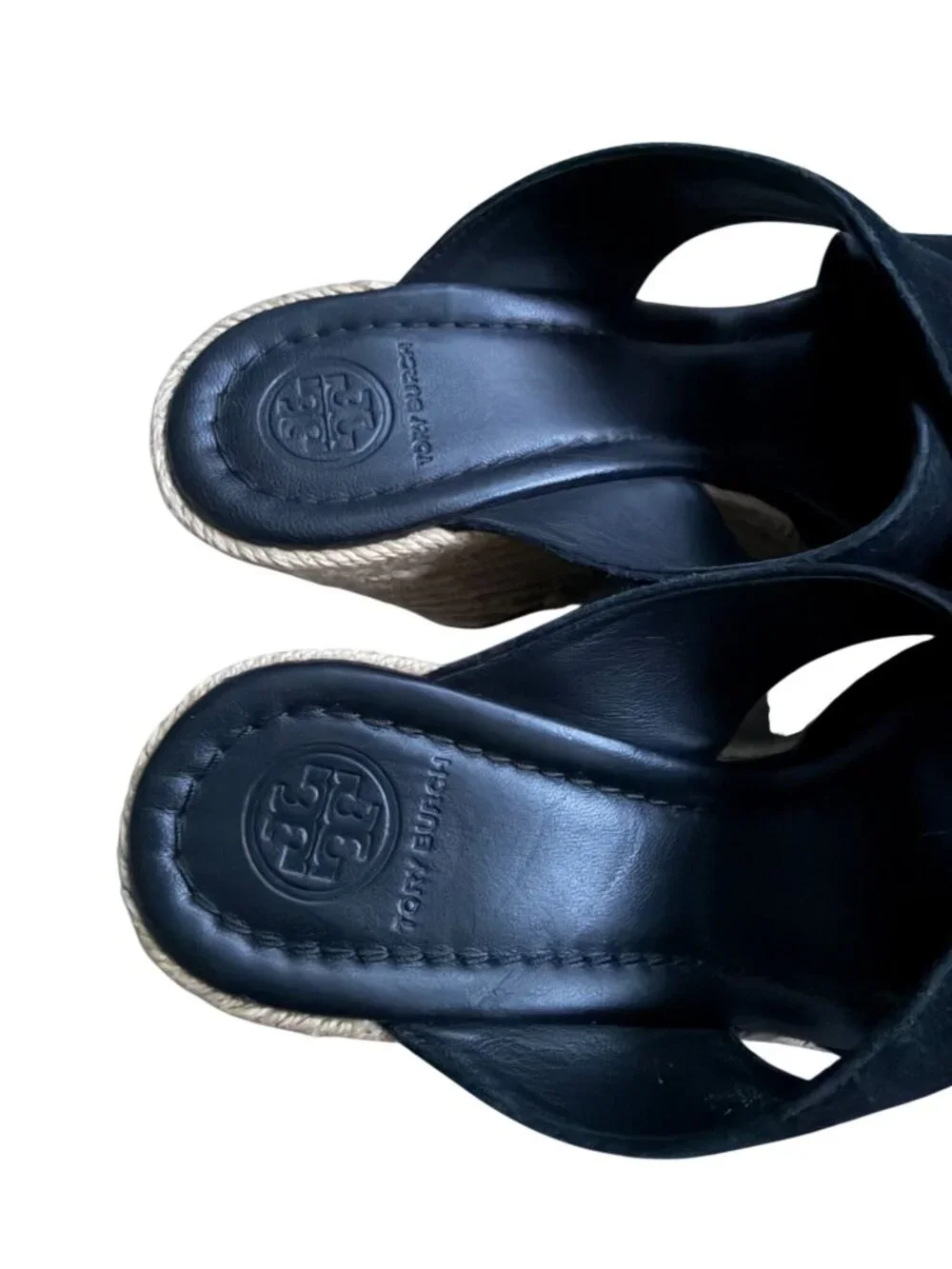 TORY BURCH Black Suede Espadrille Wedges Size 7
